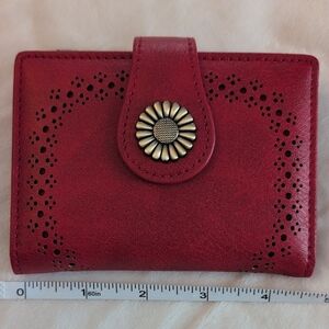 Elegant Red Women's Small Mini RFID Wallet With Floral Snap